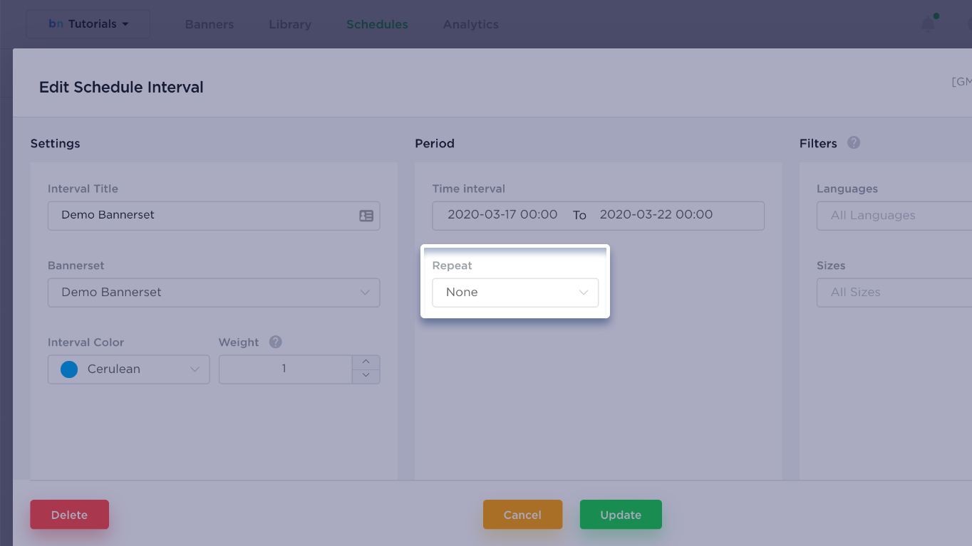 BannerNow edit schedule interval