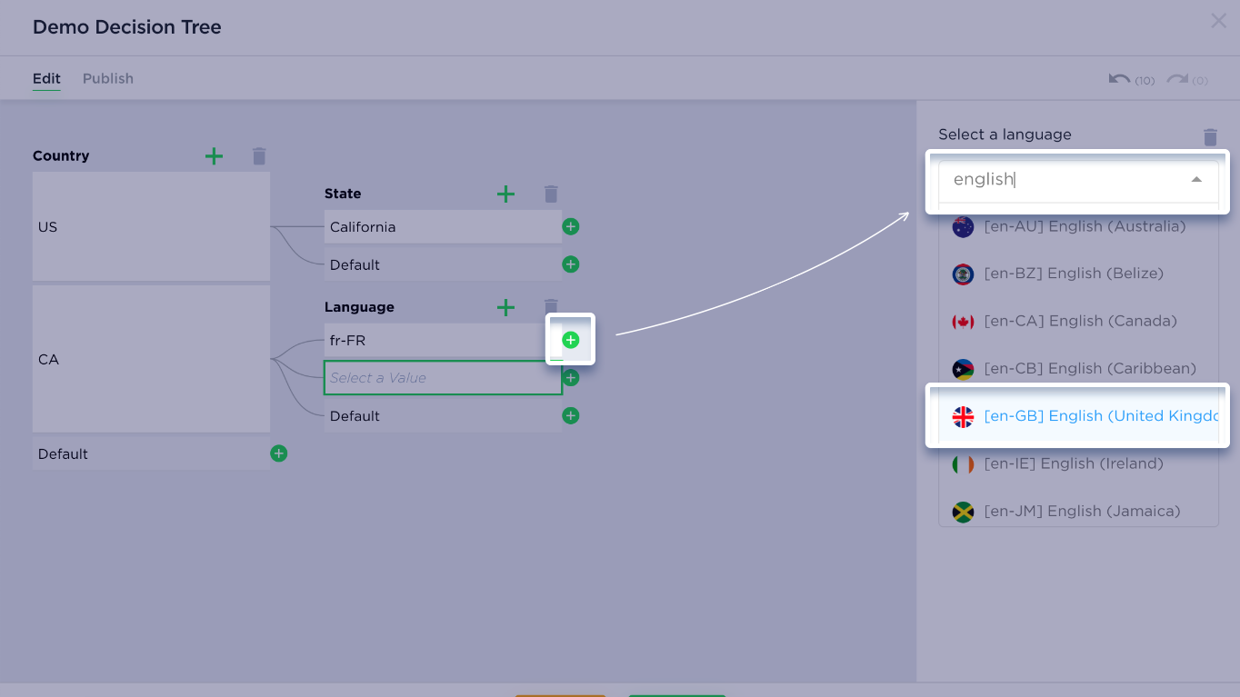 Decision tree select language dropdown