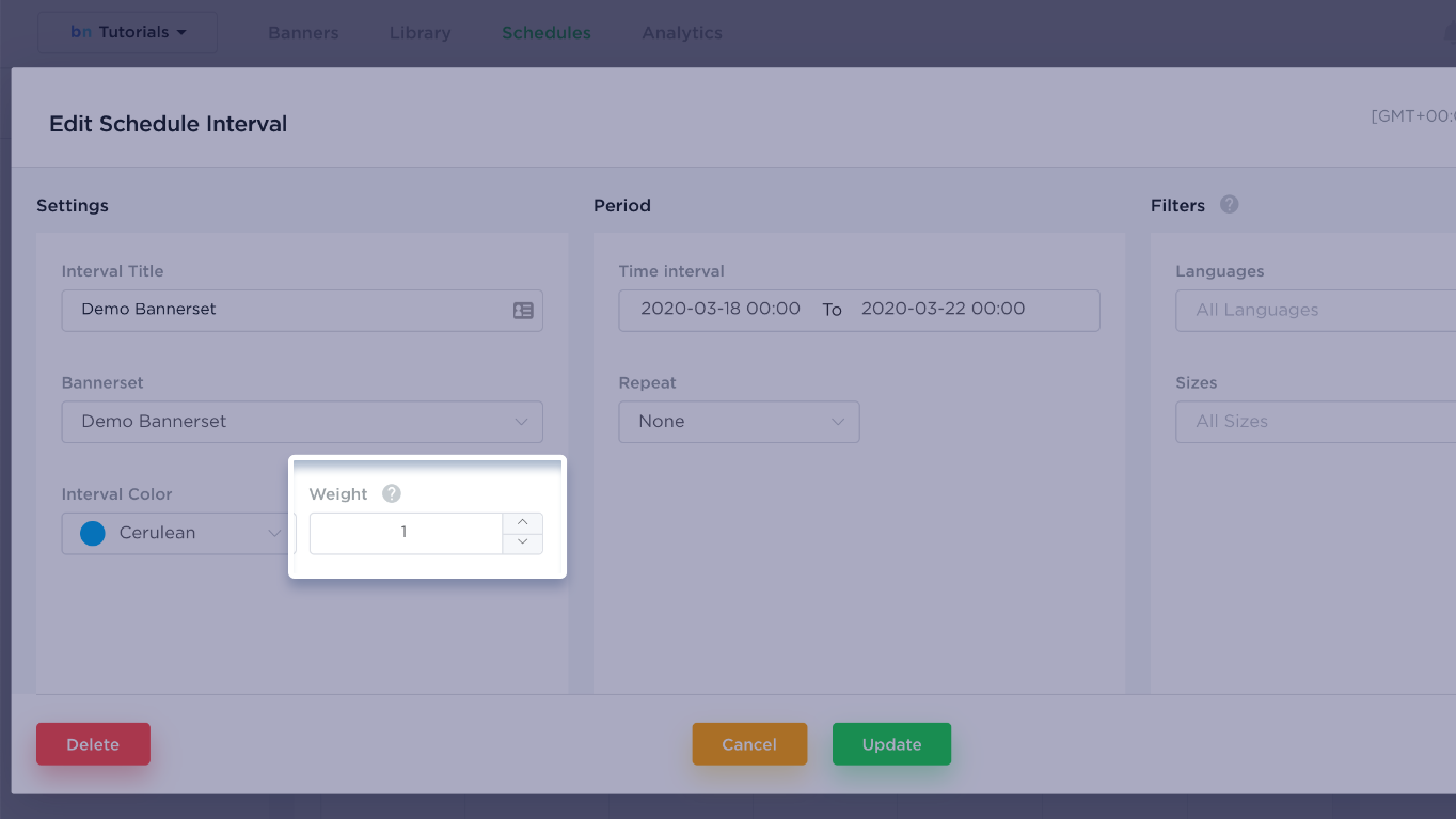 Bannernow schedule weight settings