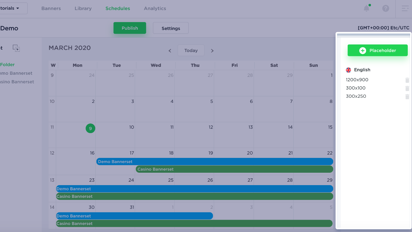 BannerNow schedule placeholders panel