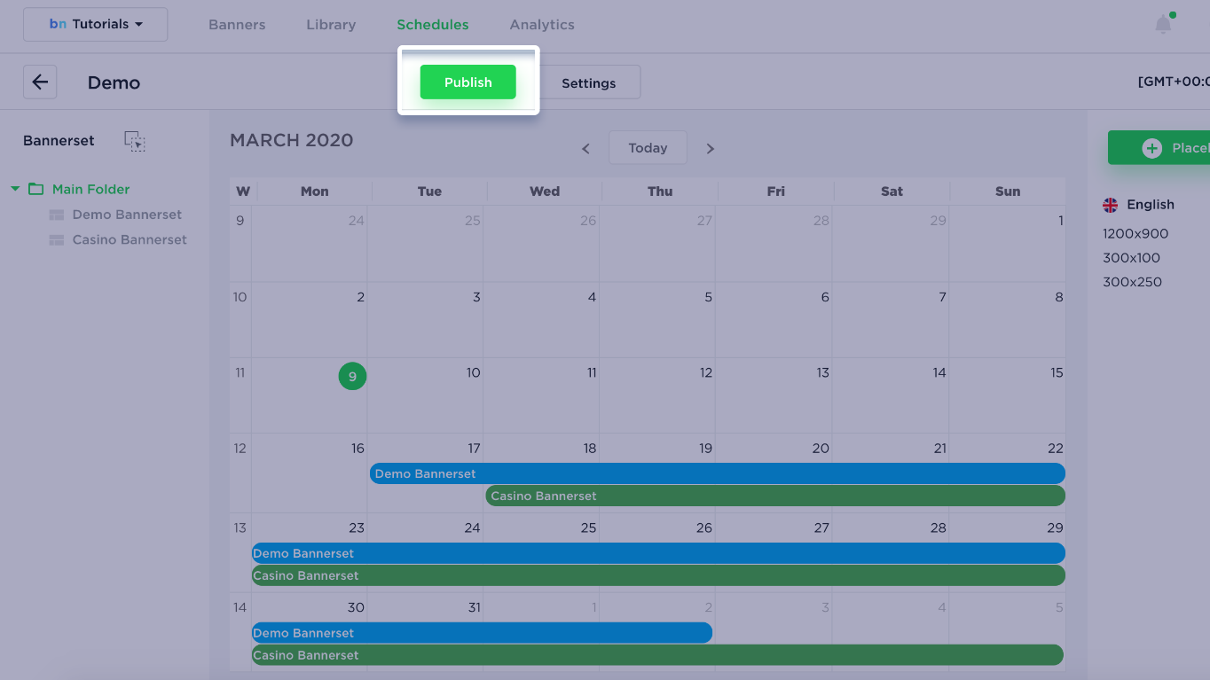 BannerNow schedule publish button