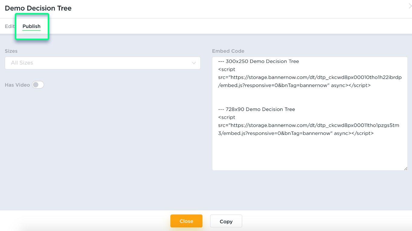 Decision tree publish