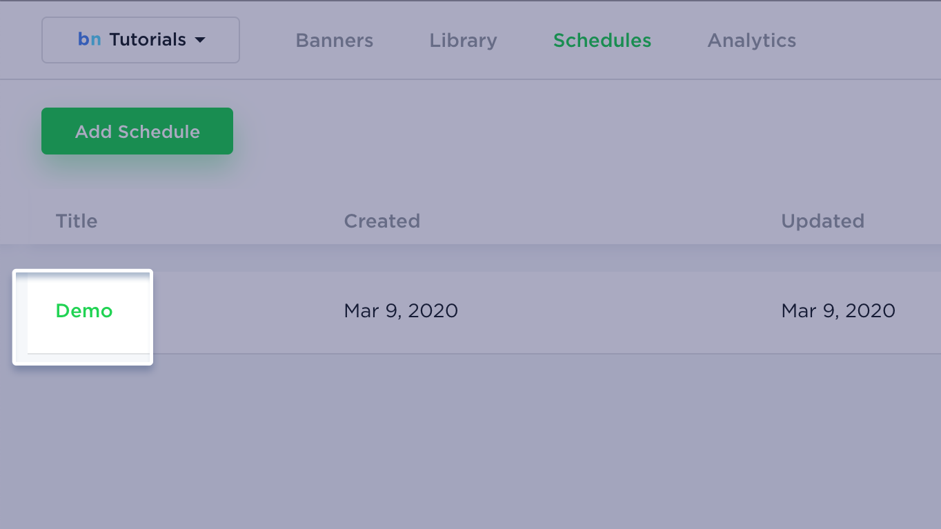 BannerNow dashboard new schedule created