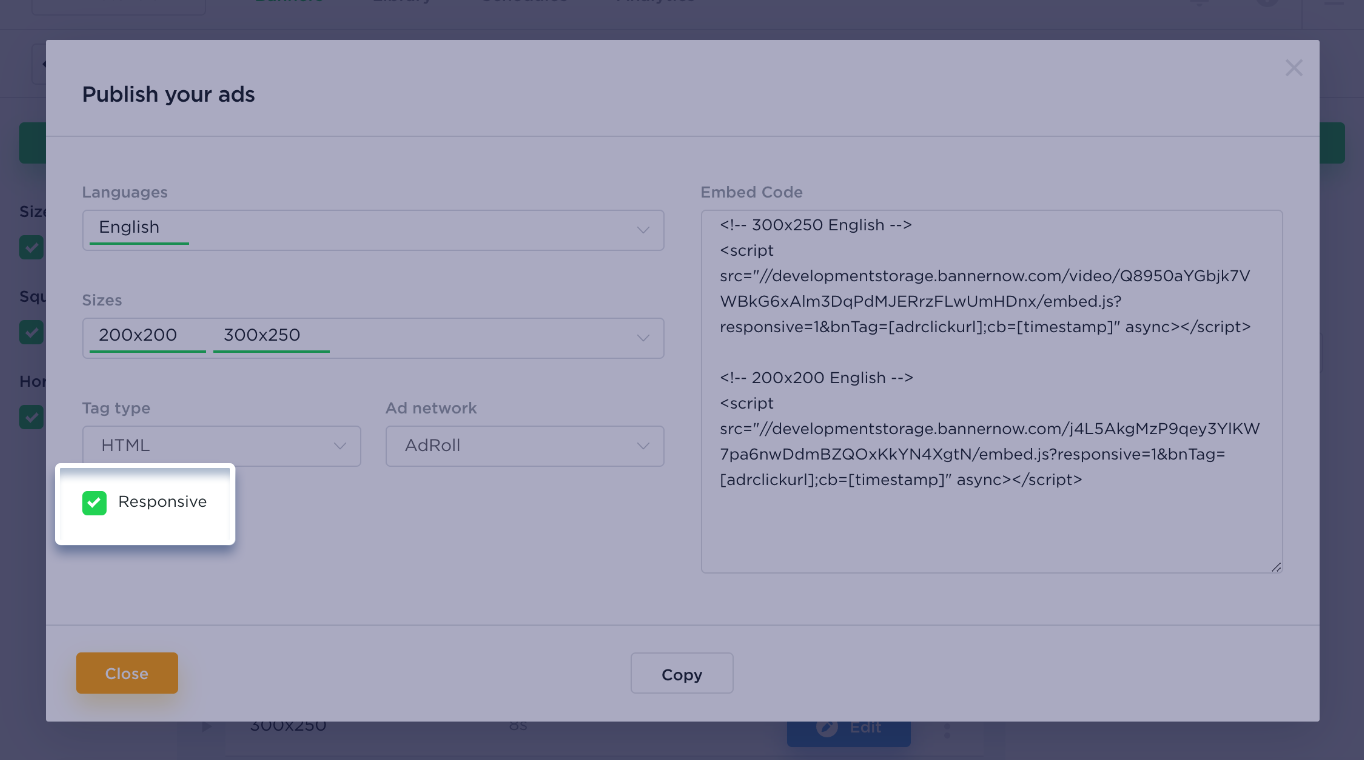 BannerNow publish modal responsive switch