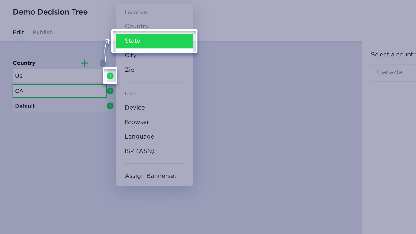 Decision tree select country state