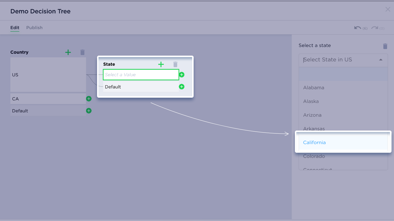 Decision tree select state dropdown