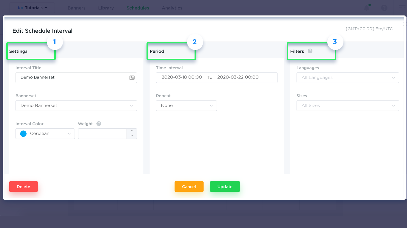 BannerNow schedule settings 