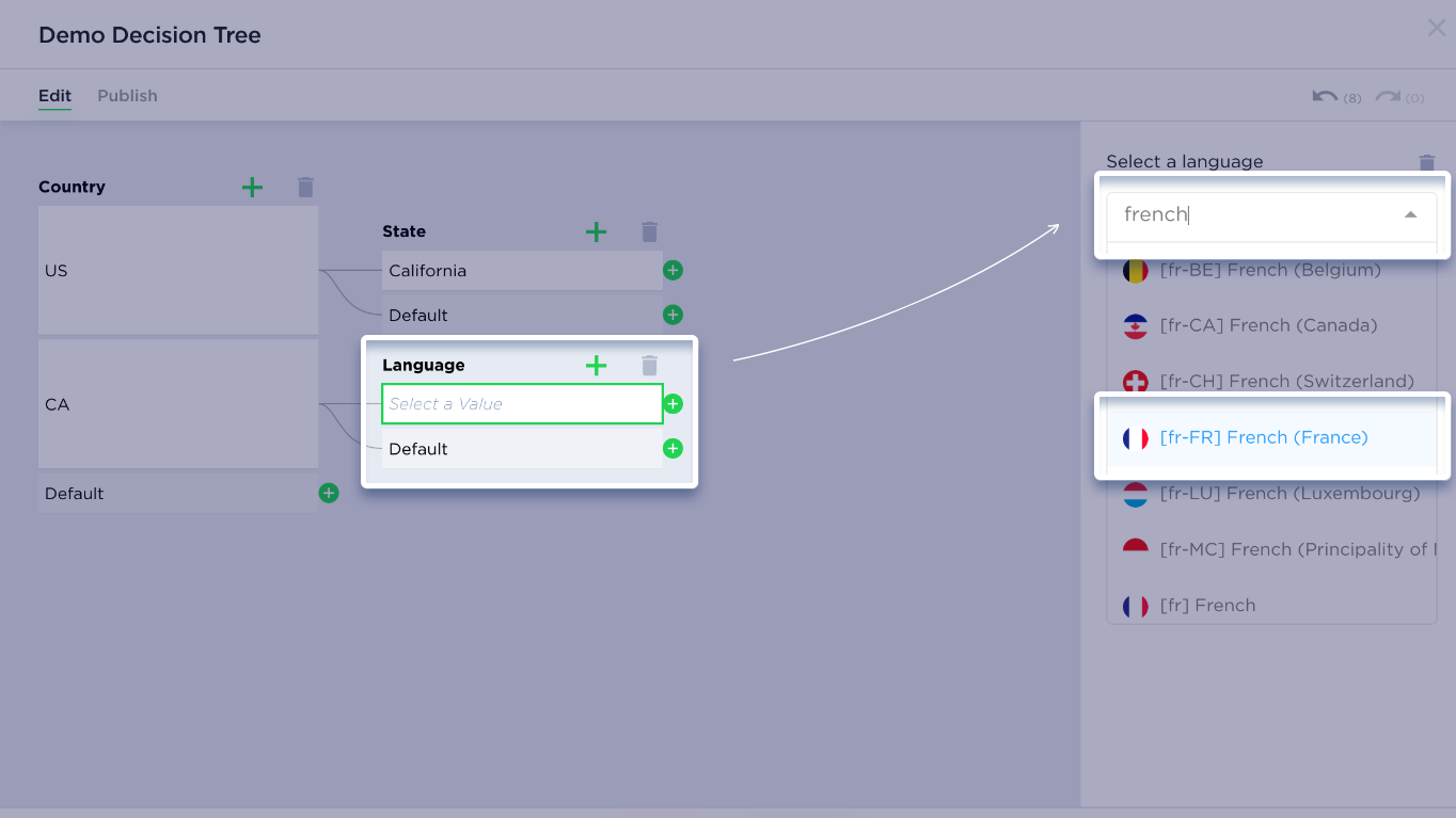 Decision tree language dropdown